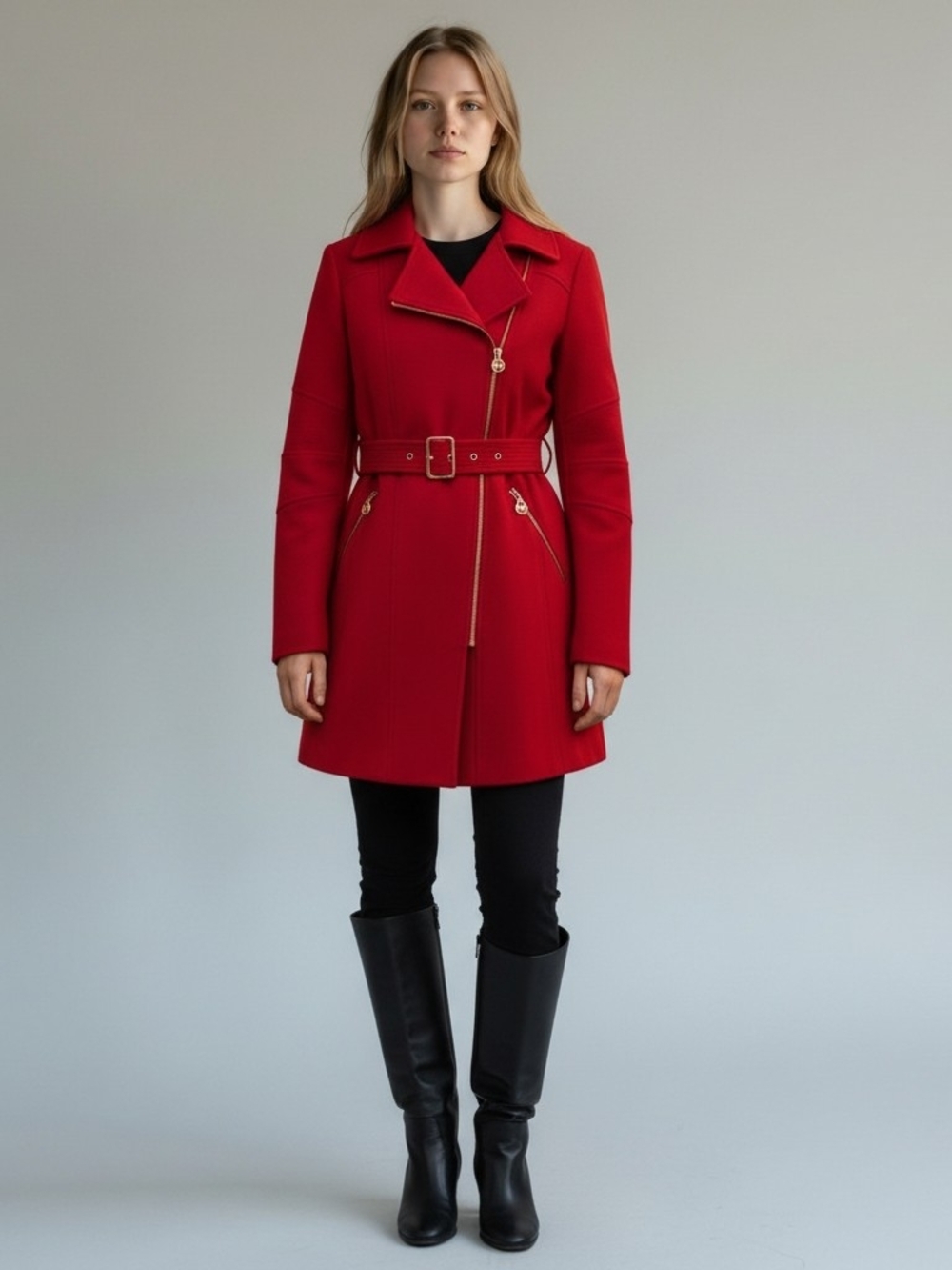 Vintage Wool Pea Coat Jacket Red Belted Luxury Winter Michael Kors Size M